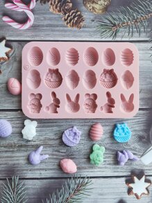 1 pieza Molde de caramelo Huevo de Pascua & con diseño de conejo - Rosa coral - Ver 4