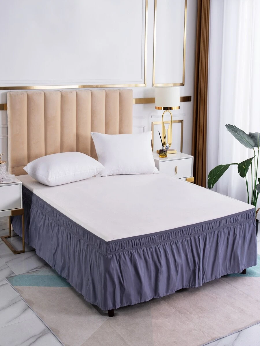 Solid Pleated Decor Bed Skirt - Dark Grey - View 1