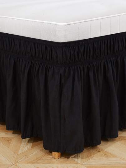 1 pieza Falda elástica de cama de unicolor, tamaño Queen, funda de cama suave, falda de cama antideslizante con volante y banda elástica, falda de cama cómoda y amigable con la piel