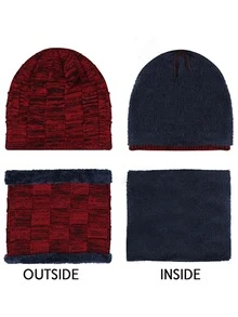 Anyfashion Sun Protective Anti UV 1pc Marled Sports Beanie & 1pc Plush Lined Infinity Scarf - Burgundy - View 3