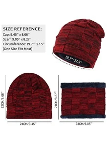 Anyfashion Sun Protective Anti UV 1pc Marled Sports Beanie & 1pc Plush Lined Infinity Scarf - Burgundy - View 4