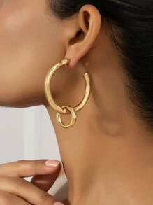 Minimalist Round Charm Earrings - Yellow Gold - View 1