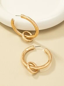 Minimalist Round Charm Earrings - Yellow Gold - View 2