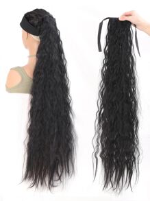 Extra Long Curly Ponytail Synthetic Hair Extension - Black - View 1
