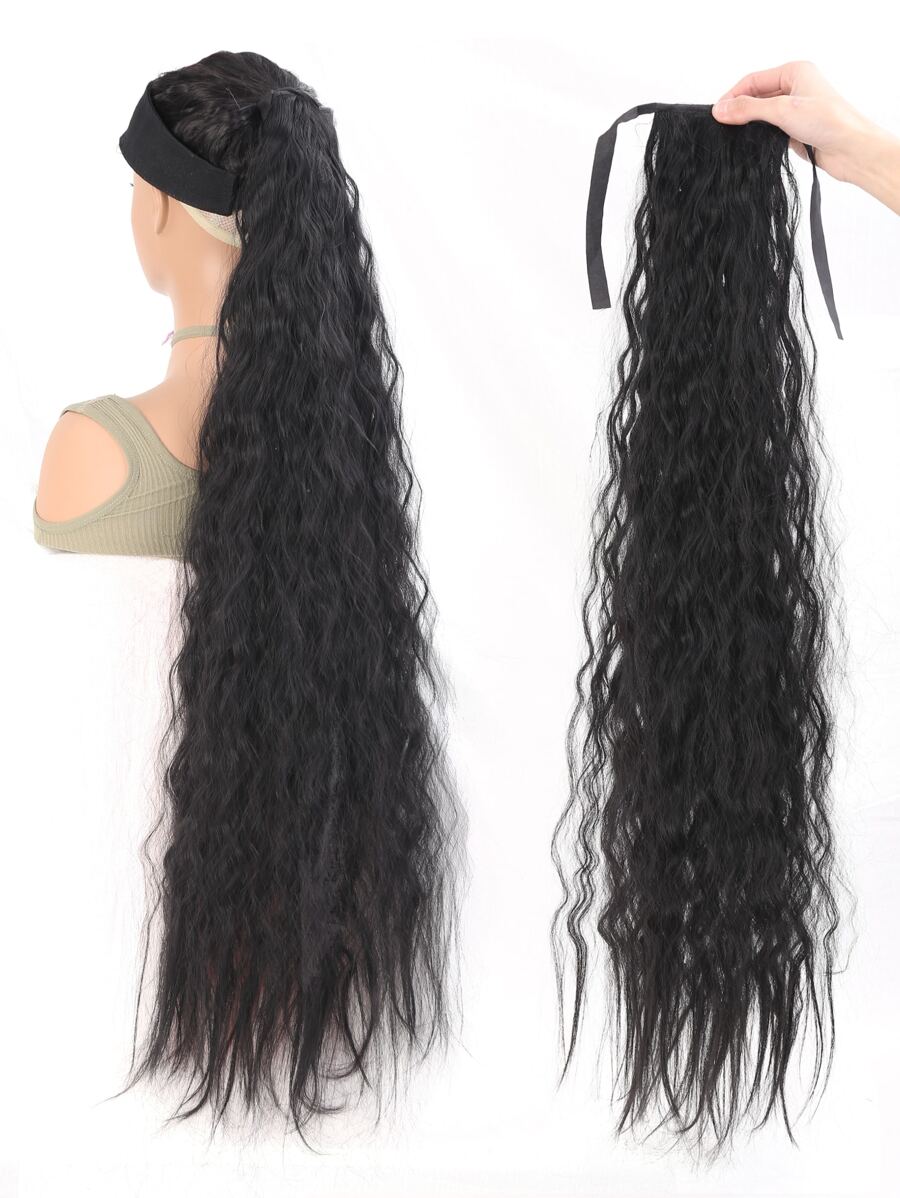 Extra Long Curly Ponytail Synthetic Hair Extension - Black - View 1