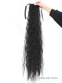 Extra Long Curly Ponytail Synthetic Hair Extension - Black - View 2