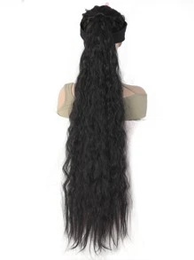 Extra Long Curly Ponytail Synthetic Hair Extension - Black - View 3