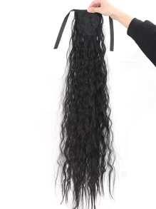 Extra Long Curly Ponytail Synthetic Hair Extension - Black - View 6