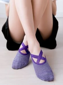 1pair Criss Cross Yoga Socks - Purple - View 2