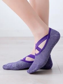 1pair Criss Cross Yoga Socks - Purple - View 3