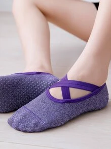 1pair Criss Cross Yoga Socks - Purple - View 4