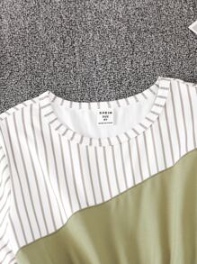 SHEIN Chicas Vestido con cinturón panel de rayas - Multicolor - Ver 3