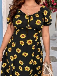 Breezaya Plus Floral Print Knot Front Dress - Multicolor - View 6