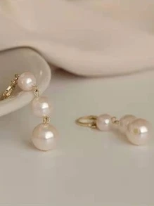 1只人造珍珠裝飾掛墜式耳環,銅質珠寶 - 金黃色 - 查看 2