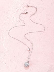 Rhinestone Heart Charm Necklace - Silver - View 1