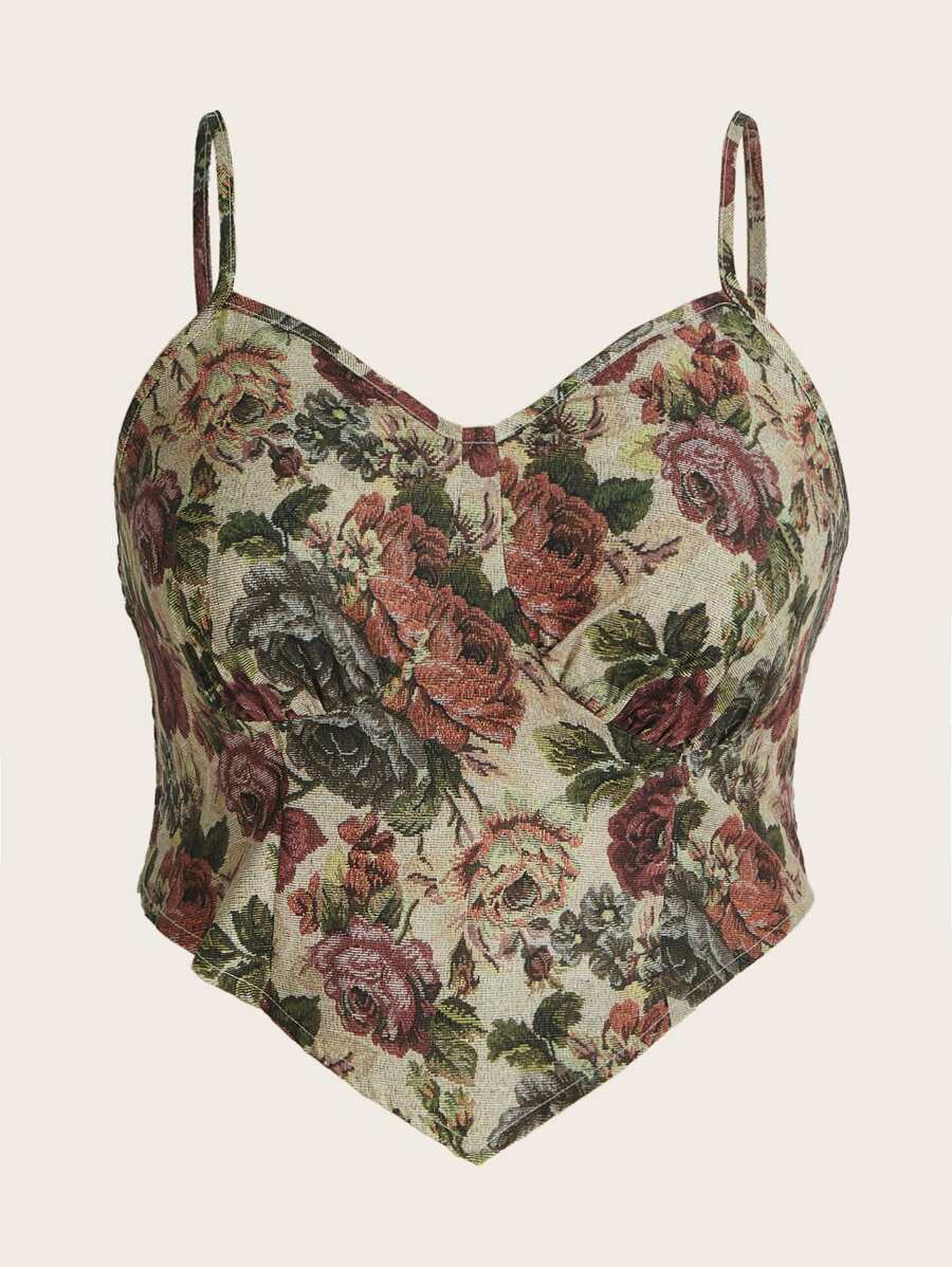 SHEIN MOOSTA Plus Floral Print Hanky Hem Cami Top - Multicolor - View 1