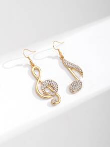 水鑽裝飾音符圖案耳墜 - 金黃色 - 查看 2