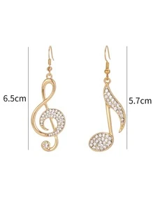 水鑽裝飾音符圖案耳墜 - 金黃色 - 查看 3