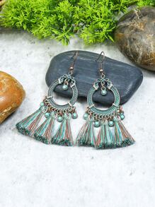 11對/套復古款古銅色抹藍系列套裝圓形鏤空桃形幾何吊墜綠松石點綴U型耳鉤掛混款