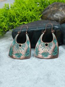 11對/套復古款古銅色抹藍系列套裝圓形鏤空桃形幾何吊墜綠松石點綴U型耳鉤掛混款