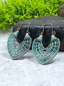 11對/套復古款古銅色抹藍系列套裝圓形鏤空桃形幾何吊墜綠松石點綴U型耳鉤掛混款