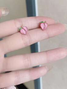 Peach Stud Earrings - Multicolor - View 1