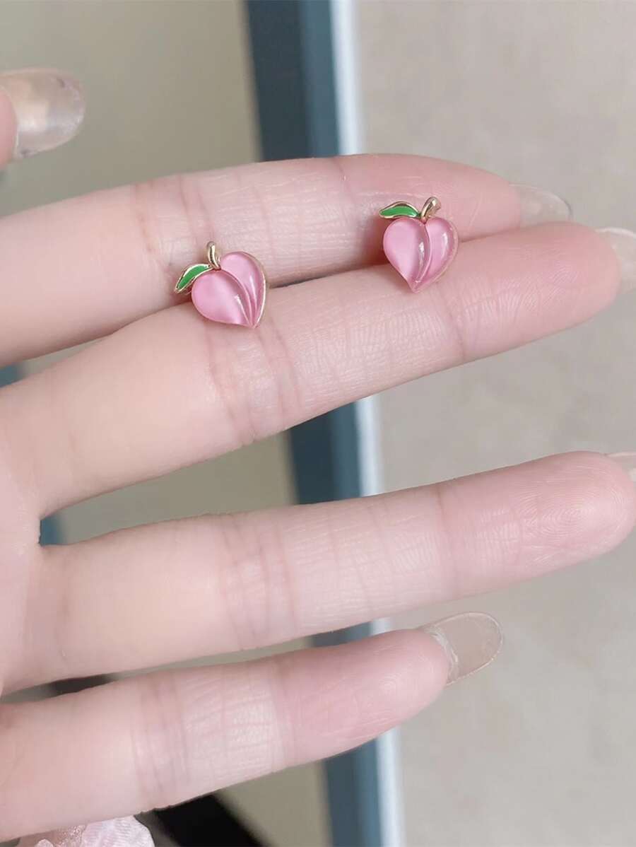 Peach Stud Earrings - Multicolor - View 1