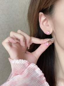 Peach Stud Earrings - Multicolor - View 2