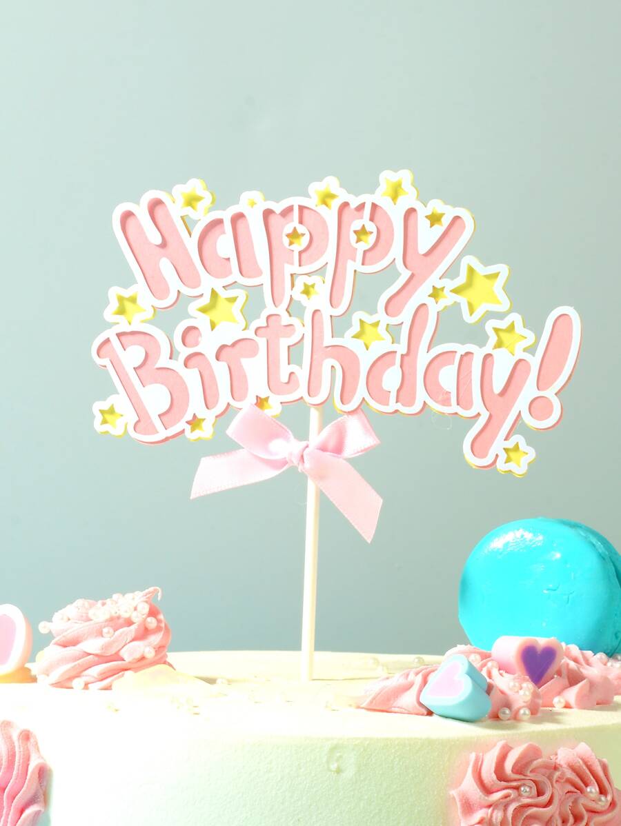Decoración de pastel con estrella & con diseño de letra de cumpleaños - Multicolor - Ver 1