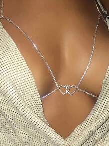 水鑽愛心裝飾身體鏈 - 銀色 - 查看 1