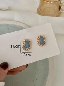 人造珍珠裝飾幾何設計耳釘 - 彩色 - 查看 4