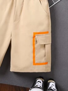 男孩側翻蓋口袋工裝短褲