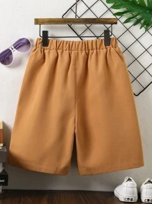 Boys Letter Graphic Drawstring Waist Shorts - Camel - View 2