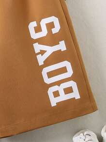 Boys Letter Graphic Drawstring Waist Shorts - Camel - View 3