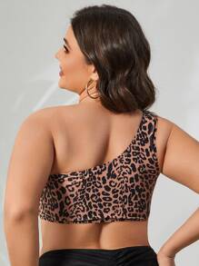 SHEIN Swim Curve Plus One Shoulder Leopard Bikini Top - Multicolor - View 2