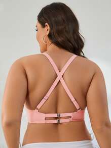 SHEIN Swim Curve Plus Wrap Cross Front Push Up Bikini Top - Baby Pink - View 2