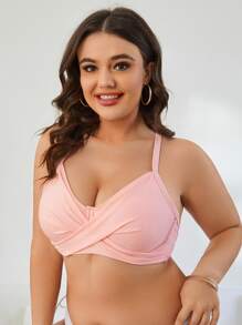 SHEIN Swim Curve Plus Wrap Cross Front Push Up Bikini Top - Baby Pink - View 3