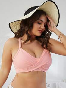 SHEIN Swim Curve Plus Wrap Cross Front Push Up Bikini Top - Baby Pink - View 6