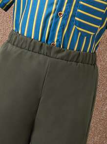 Boys Striped Print Bow Front Shirt & Trousers - Multicolor - View 4