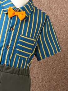 Boys Striped Print Bow Front Shirt & Trousers - Multicolor - View 5