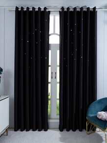 Star Hollow Single Panel Blackout Curtain - Black - View 1