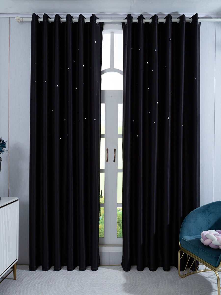 Star Hollow Single Panel Blackout Curtain - Black - View 1