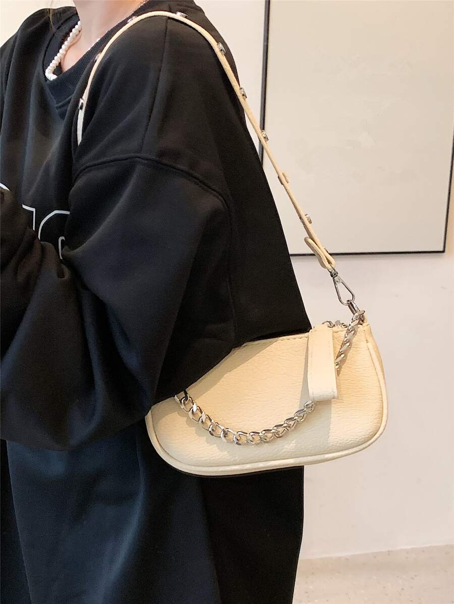 Mini Chain Decor Bag - Beige - View 1