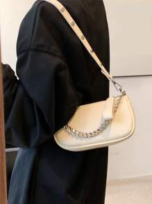 Mini Chain Decor Bag - Beige - View 4