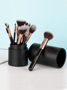 RANCAI 12pcs/Set Makeup Brush Kit With Black Pu Case, Beauty Tools With Storage Bucket,Brush Set,Makeup Brush Kit,Make Up Brush Set,Make Up Set Complete,Makeup Brush Set,Complete Makeup Kit,Brush Kit,Brushes Makeup Set,Makeup Gift Set,Set - Black - View 2