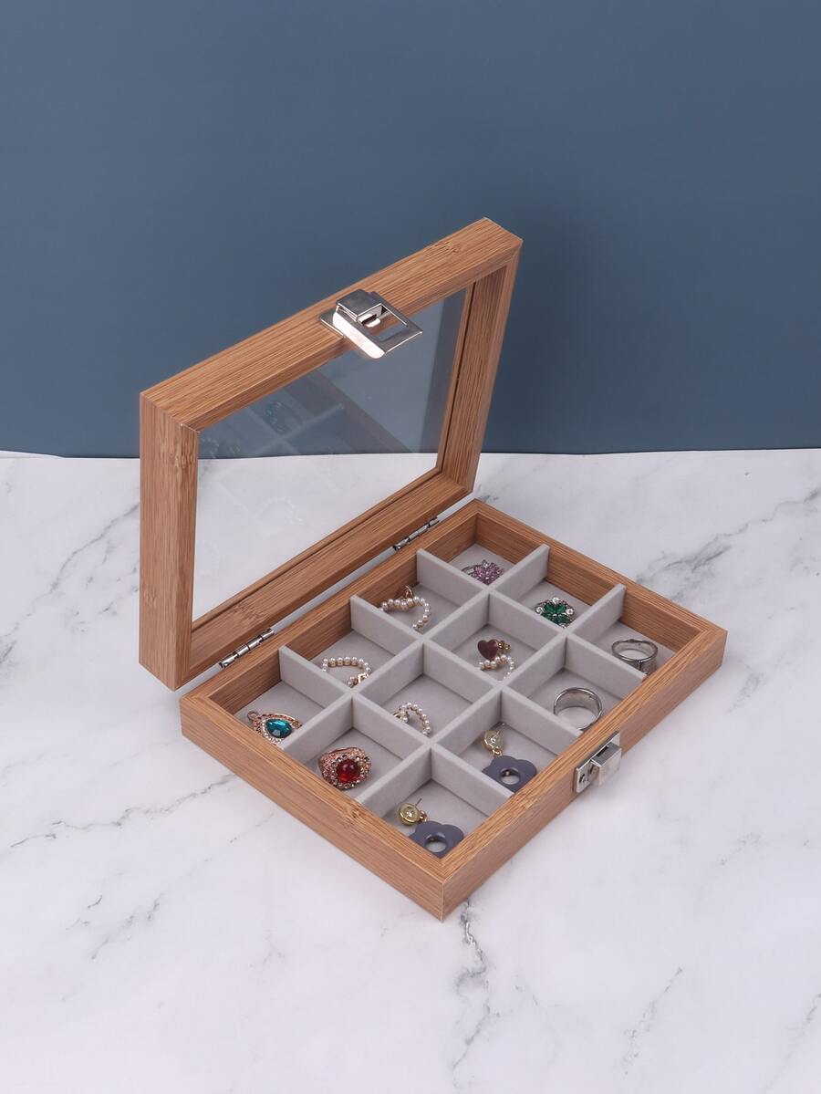 1pc Clear Jewelry Storage Box - Brown - View 1