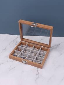1pc Clear Jewelry Storage Box - Brown - View 2