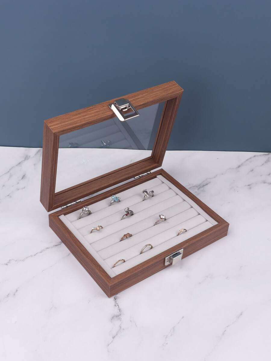 1 pieza Caja de almacenamiento de anillos de madera - Marrón - Ver 1