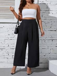 Flirla Plus High Waist Wide Leg Trousers - Black - View 1