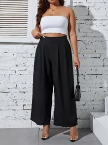 Flirla Plus High Waist Wide Leg Trousers - Black - View 3